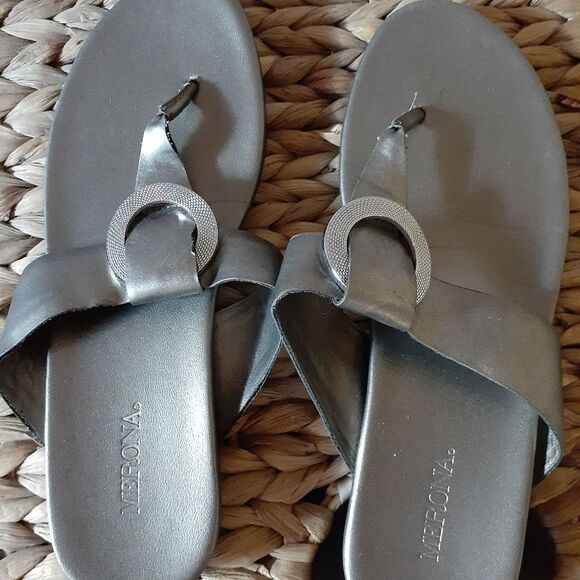 Silver Merona Sandals sz 6.5 - Picture 1 of 7